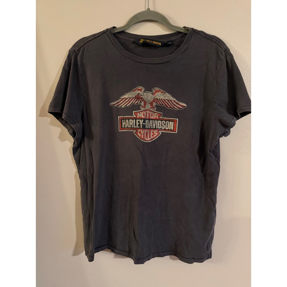 Vintage Harley-Davidson Womens Eagle Graphic T-Shirt Faded Black Charcoal Large